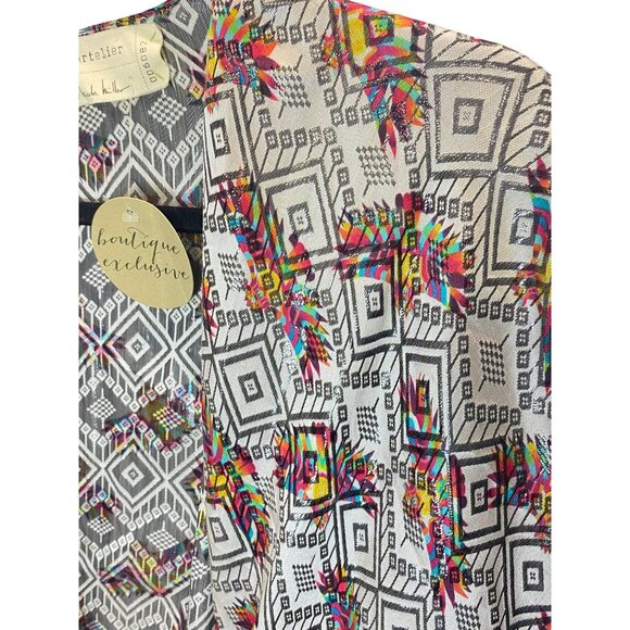 Nicole Miller Artelier Poncho Wrap Cover Up Rainbow Aztec Mexican Black NWT $275 - Picture 6 of 11